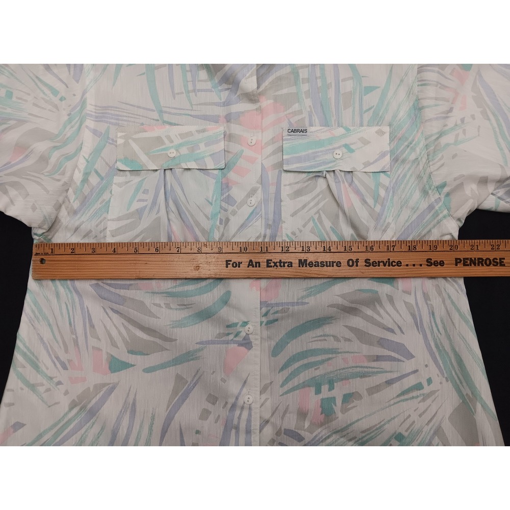 Vintage Cabrais Tropical Palm Leaf Button Up Shirt Pastel 3/4 Sleeve Size 8 6085 - Picture 3 of 9